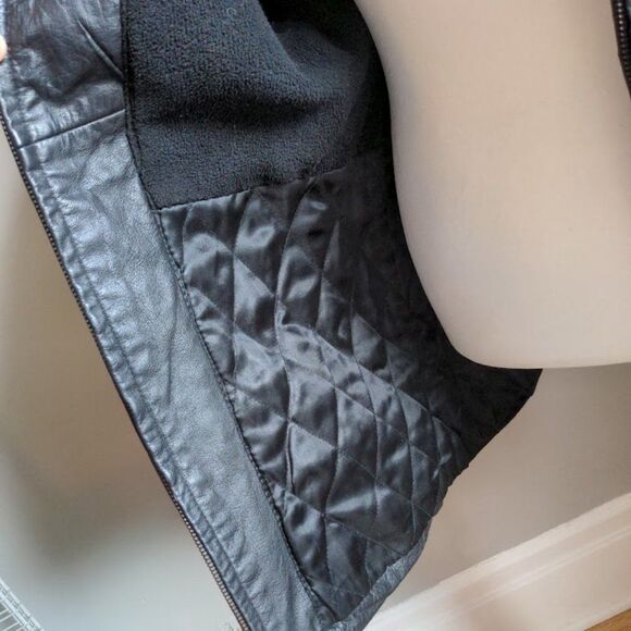 Vintage 1990s Kathy Ireland Motorcycle Jacket Leather Black Zip Front Size Large - Picture 4 of 11